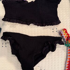 Hunza G Black Ruffled Bikini- ONE SIZE FITS MOST